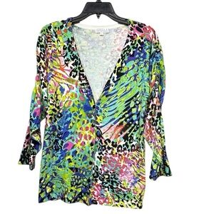 Joseph Green and Blue Cardigan V-Neck Lightweight Knit